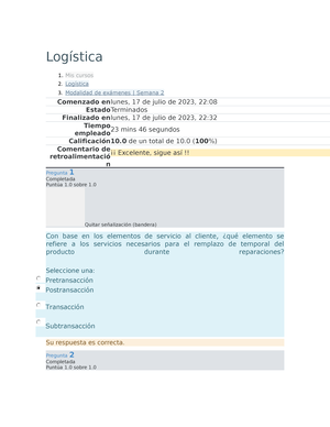 Examen Segundo Parcial Segunda Vuelta Log Stica Comenzado En Jueves