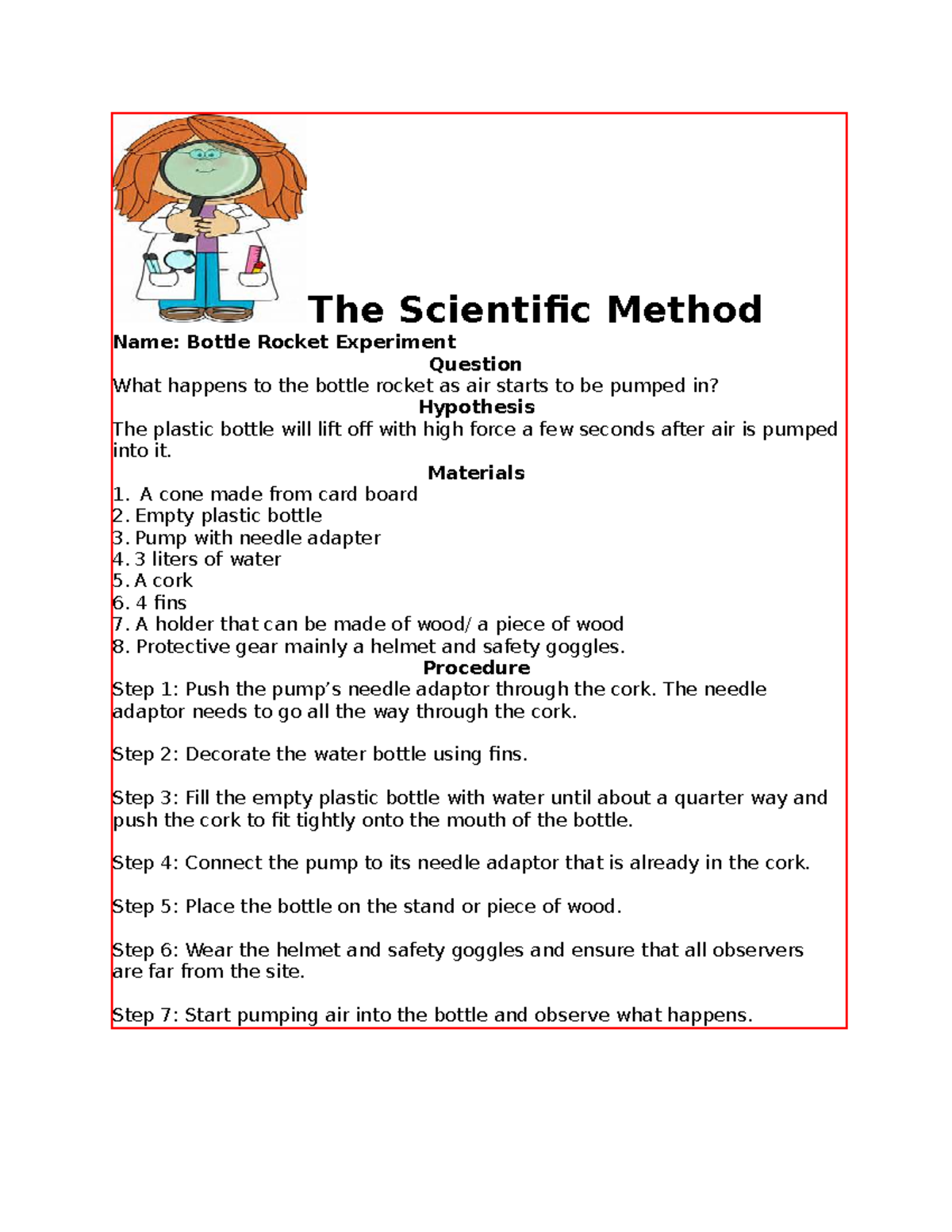 bottle rocket experiment report