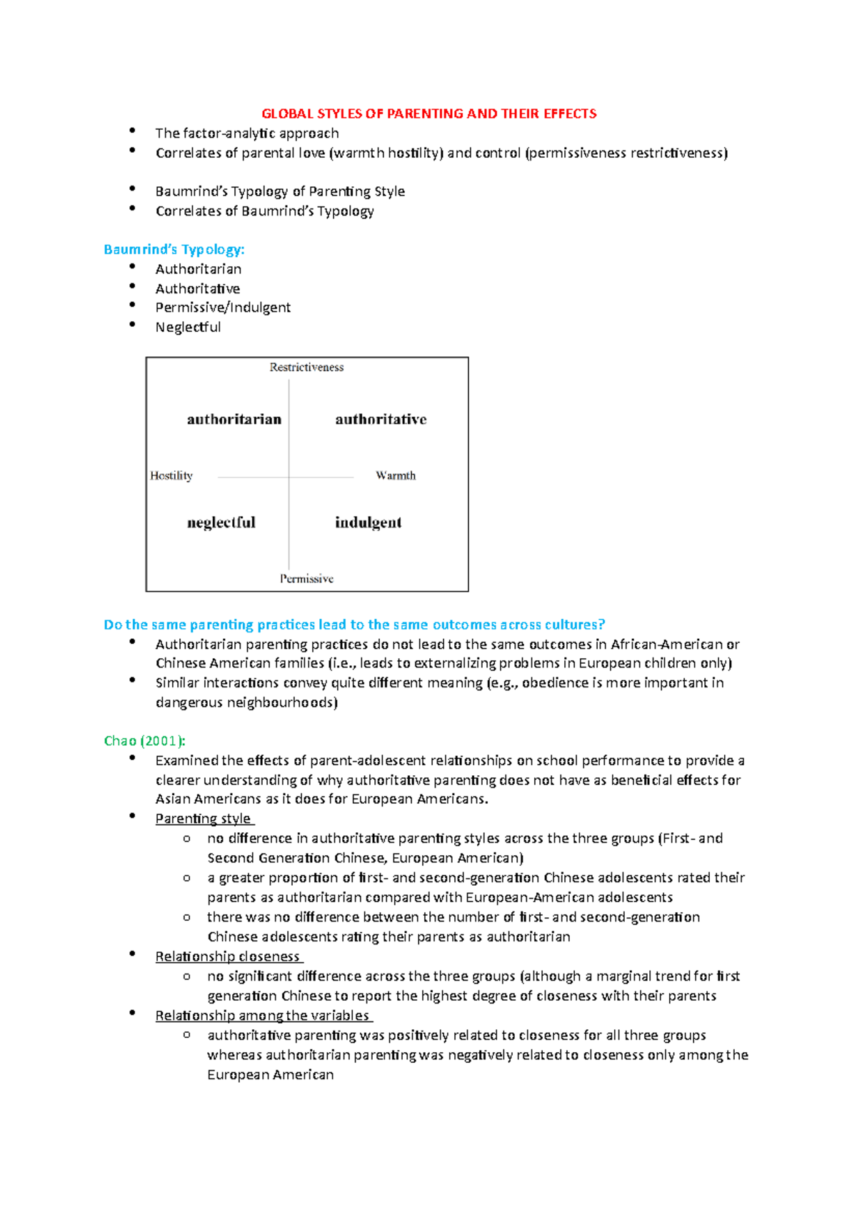 Week3 - week 3 lecture notes - GLOBAL STYLES OF PARENTING AND THEIR ...