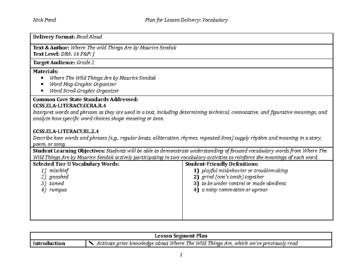 Vocabulary Lesson - Teacher: D'Amore - Delivery Format: Read Aloud Text ...