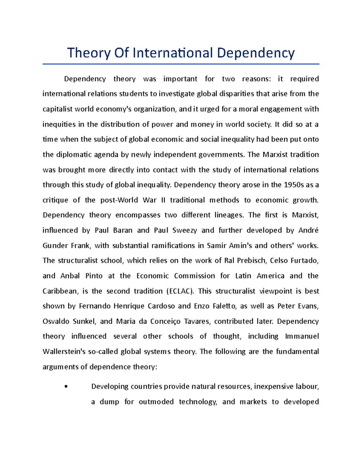 dependency theory essay conclusion