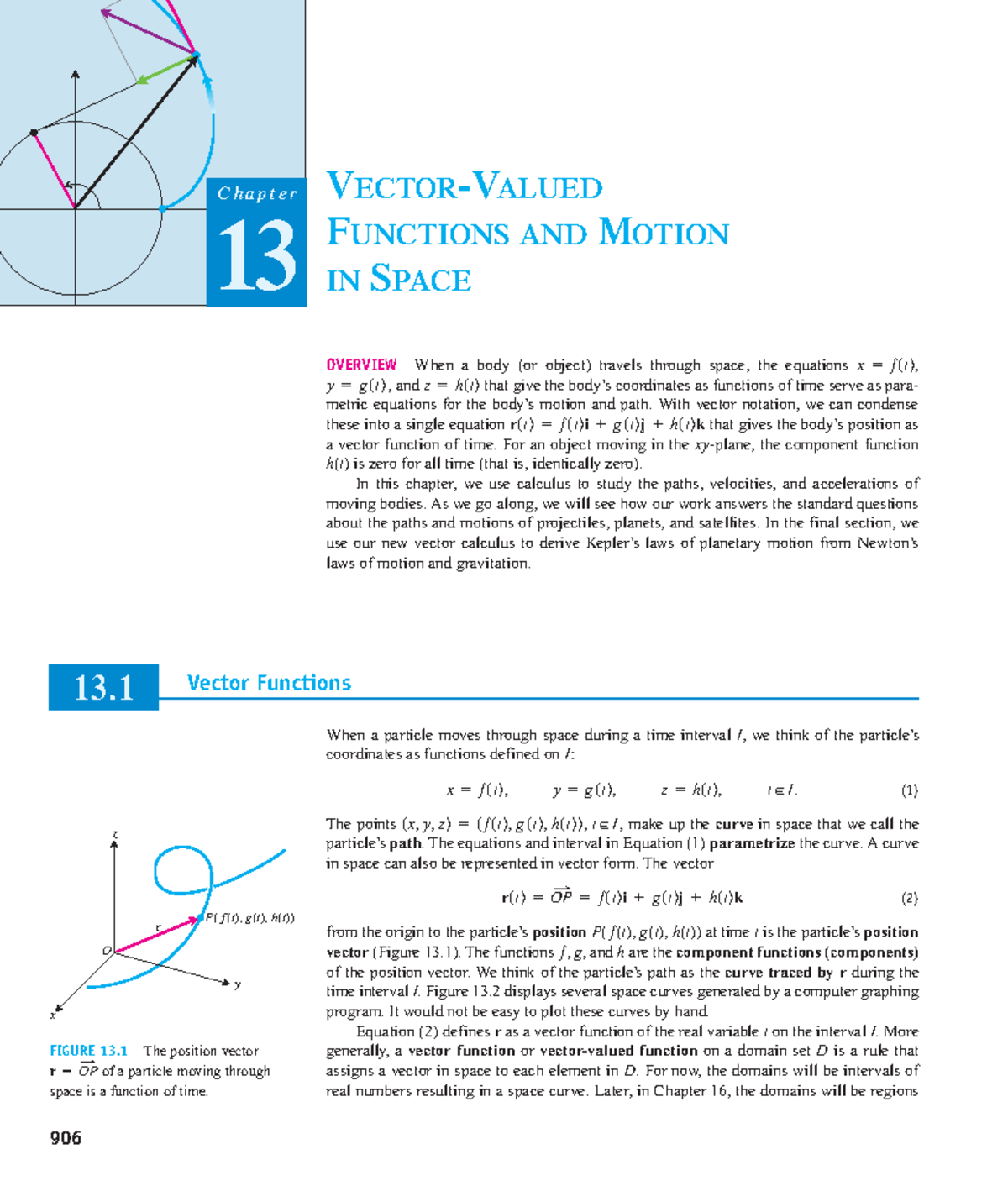 Calculus 13 Vector Valued Functions And Motion In Space Vector Valued Functions And Motion 8265