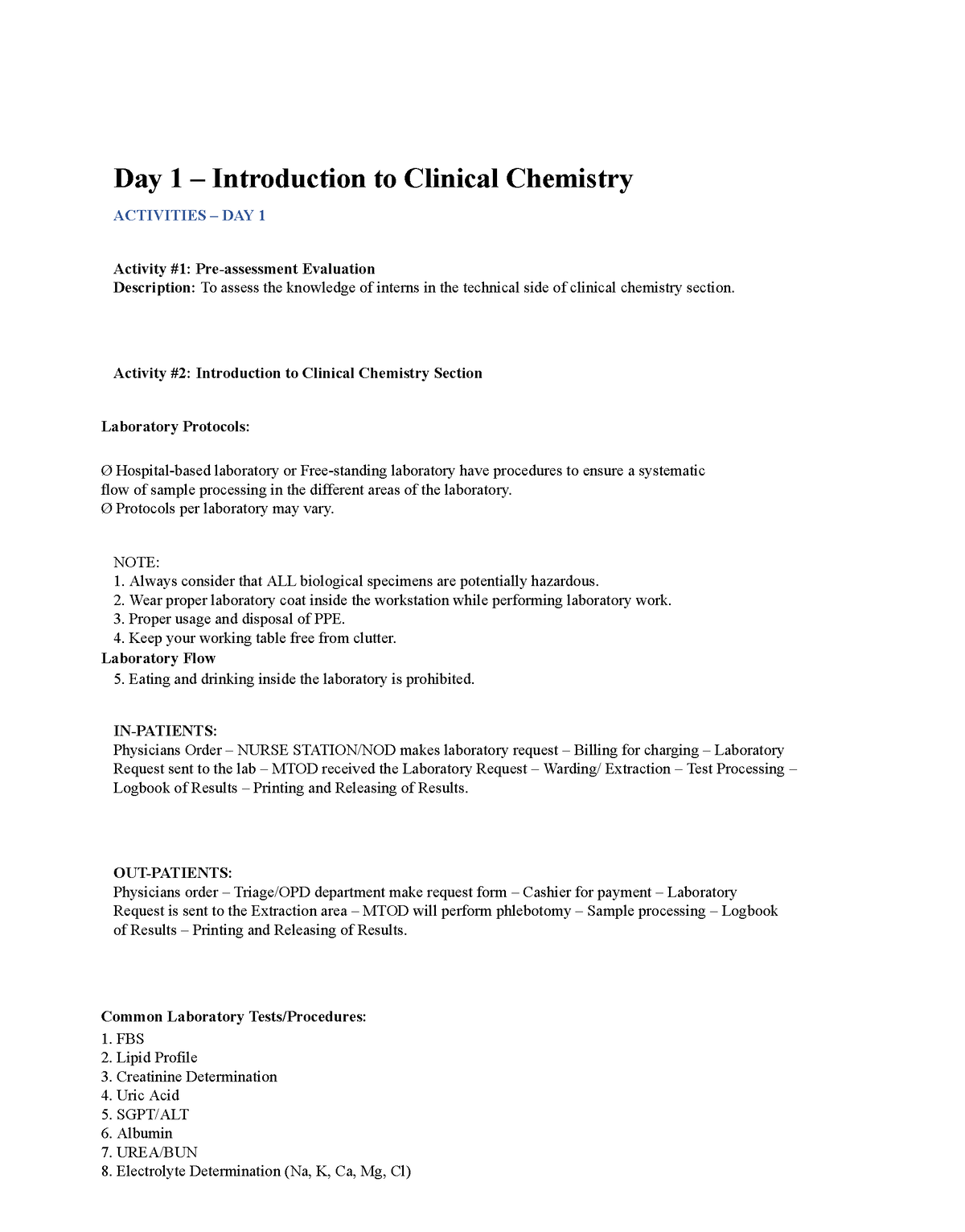 Intro to Clinical Chemistry - Day 1 – Introduction to Clinical ...