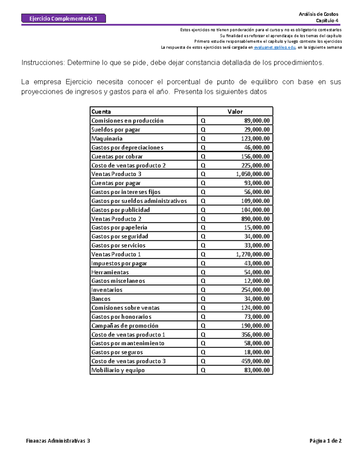 Ejercicio - Tarea - Análisis De Costos Estos Ejercicios No Tienen ...