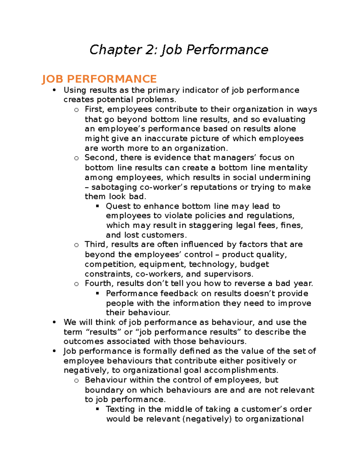 Chapter 2 text notes - Chapter 2: Job Performance JOB PERFORMANCE Using ...