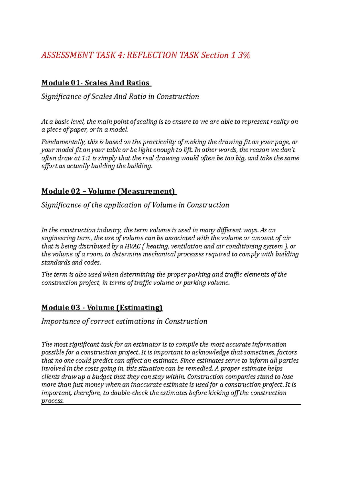 Assessment 4 - Reflection TASK Section 1 (3%) Complete - ASSESSMENT ...