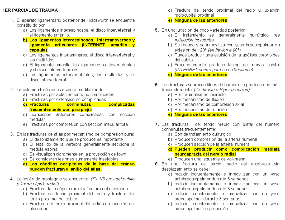 Modelo De Examen Completo 2021 - 1ER PARCIAL DE TRAUMA El Aparato ...