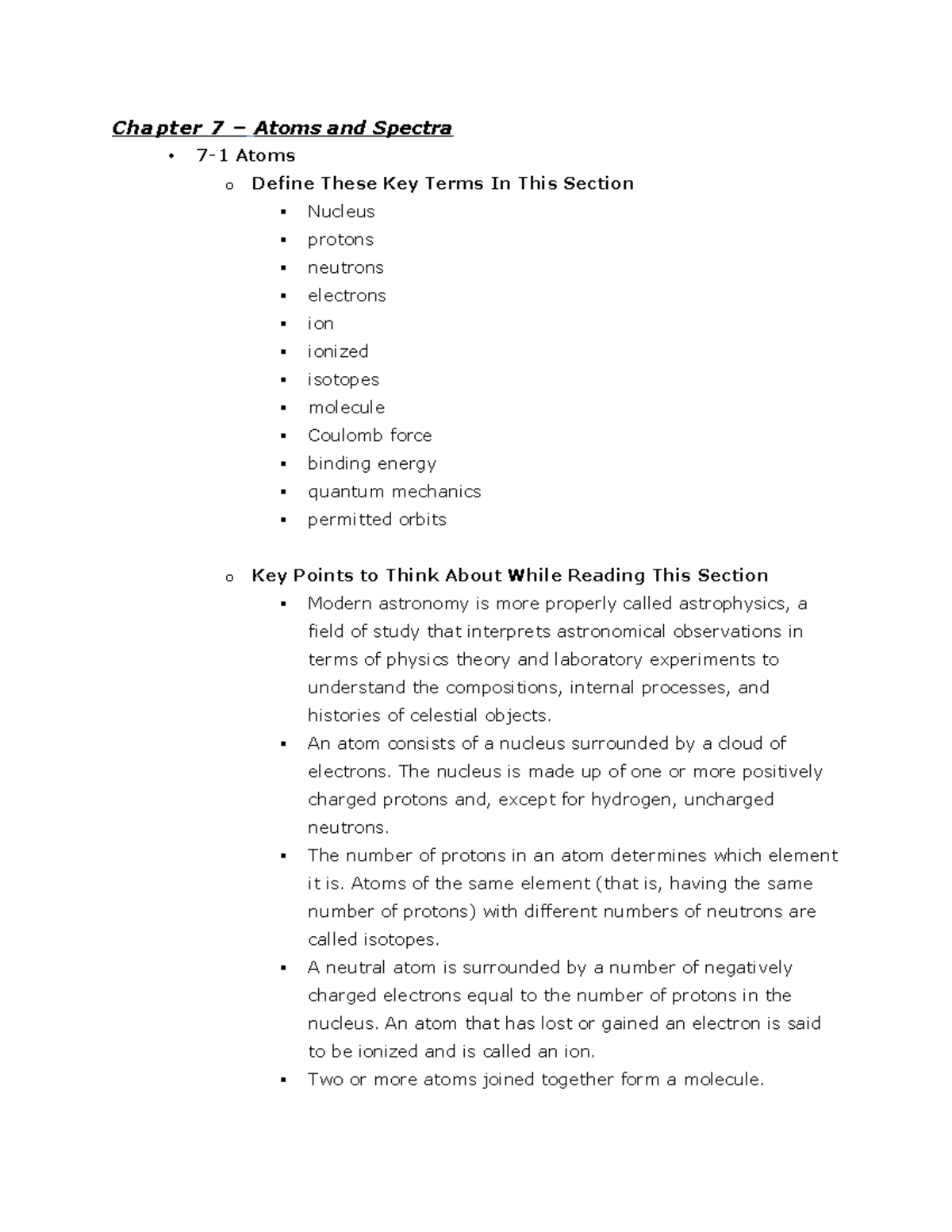 Chapter 7 - Atoms and Spectra - Study Companion - Chapter 7 – Atoms and ...