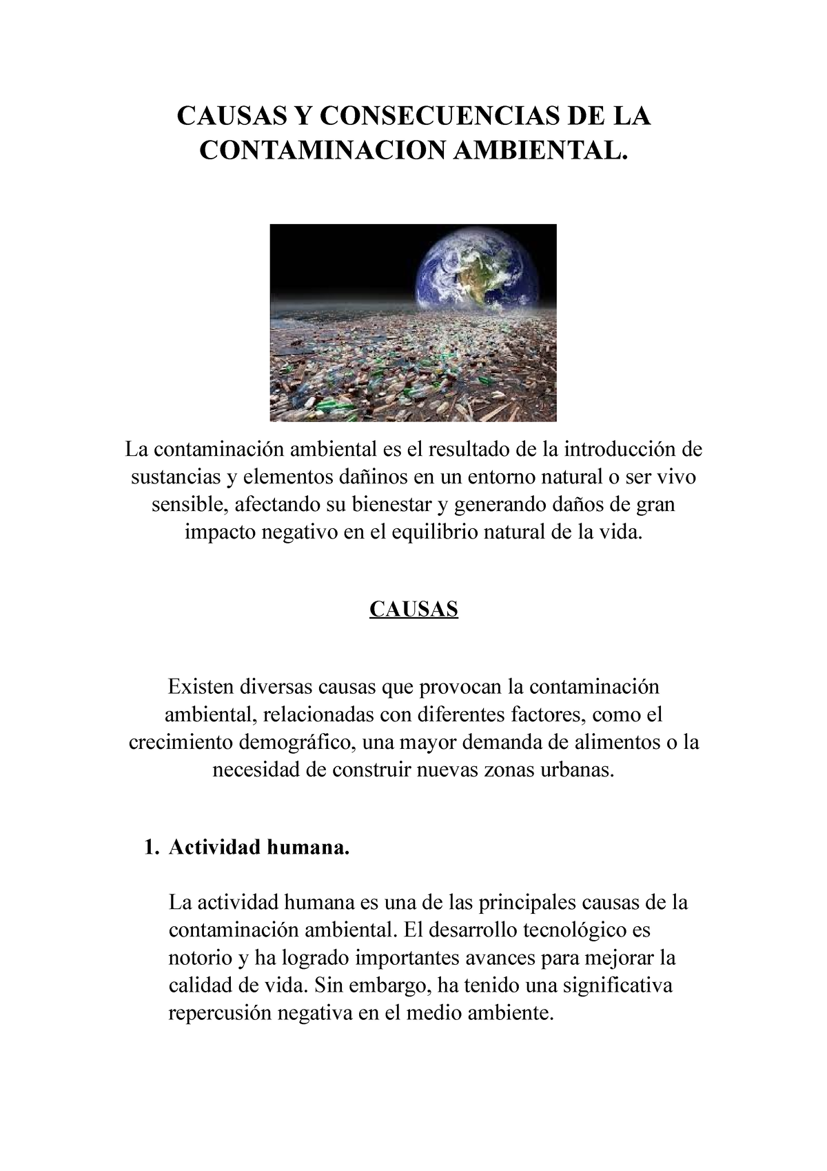 Causas Y Consecuencias DE LA Contaminacion Ambiental Maria Fernanda ...