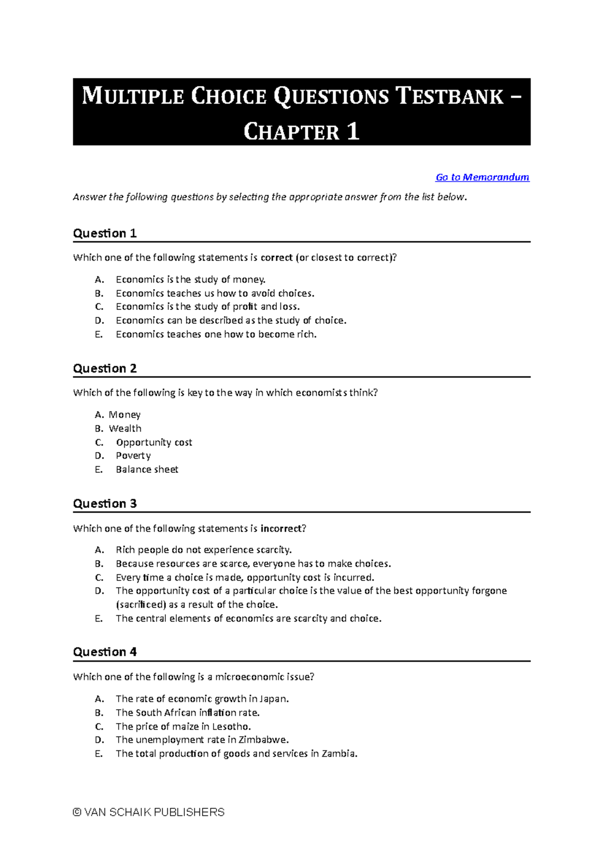 Complete Economics 5 Test Bank - MULTIPLE CHOICE QUESTIONS TESTBANK ...