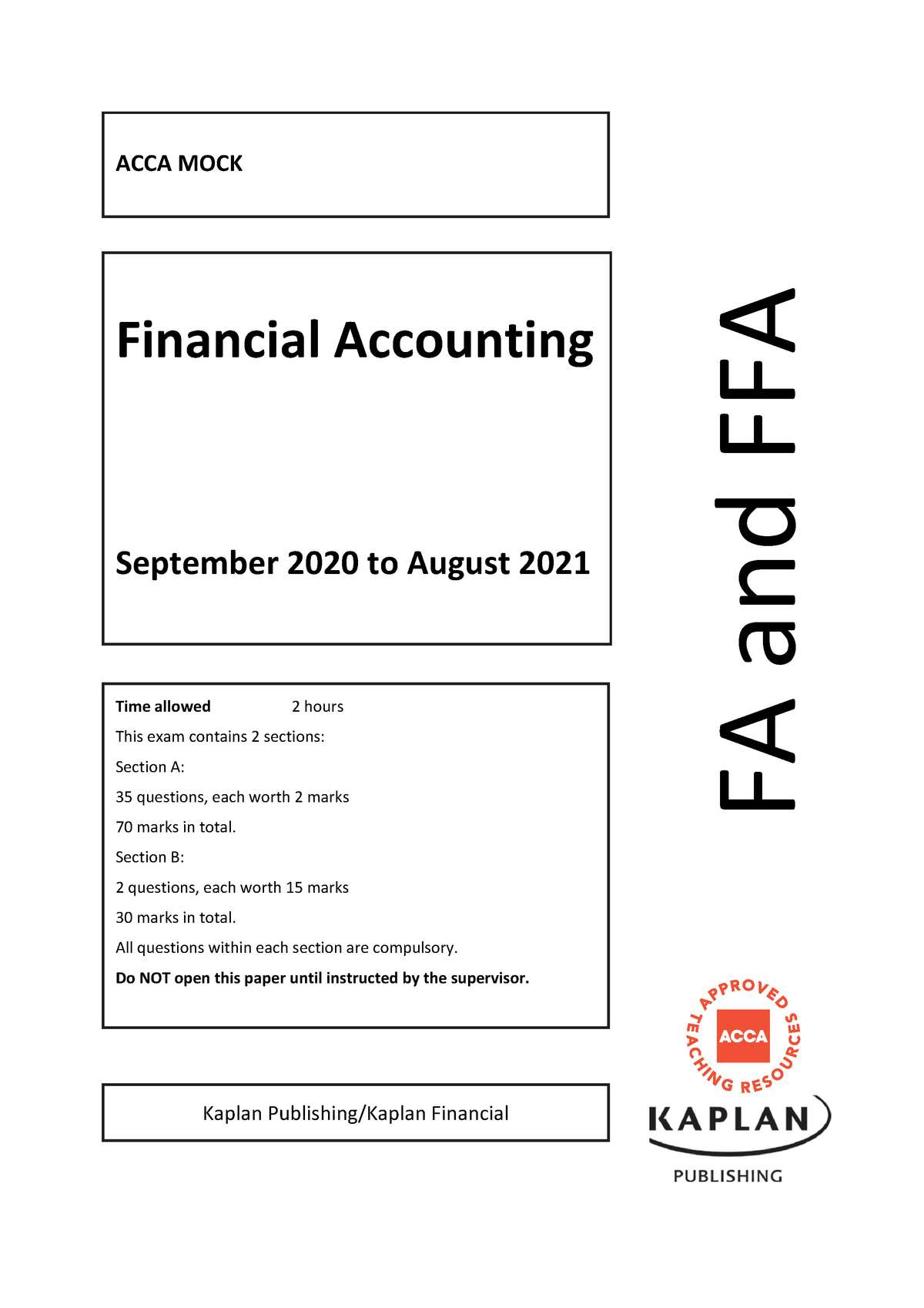 FA Mock - Questions S20-A21 - ACCA MOCK Financial Accounting September ...