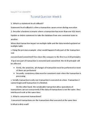 Lab11 - INF20010 Database Systems Week 11 Tutorial Questions Tutorial ...
