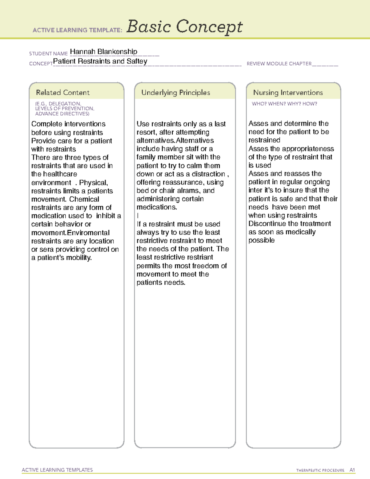 Patient Restraints And Safety - ACTIVE LEARNING TEMPLATES THERAPEUTIC ...