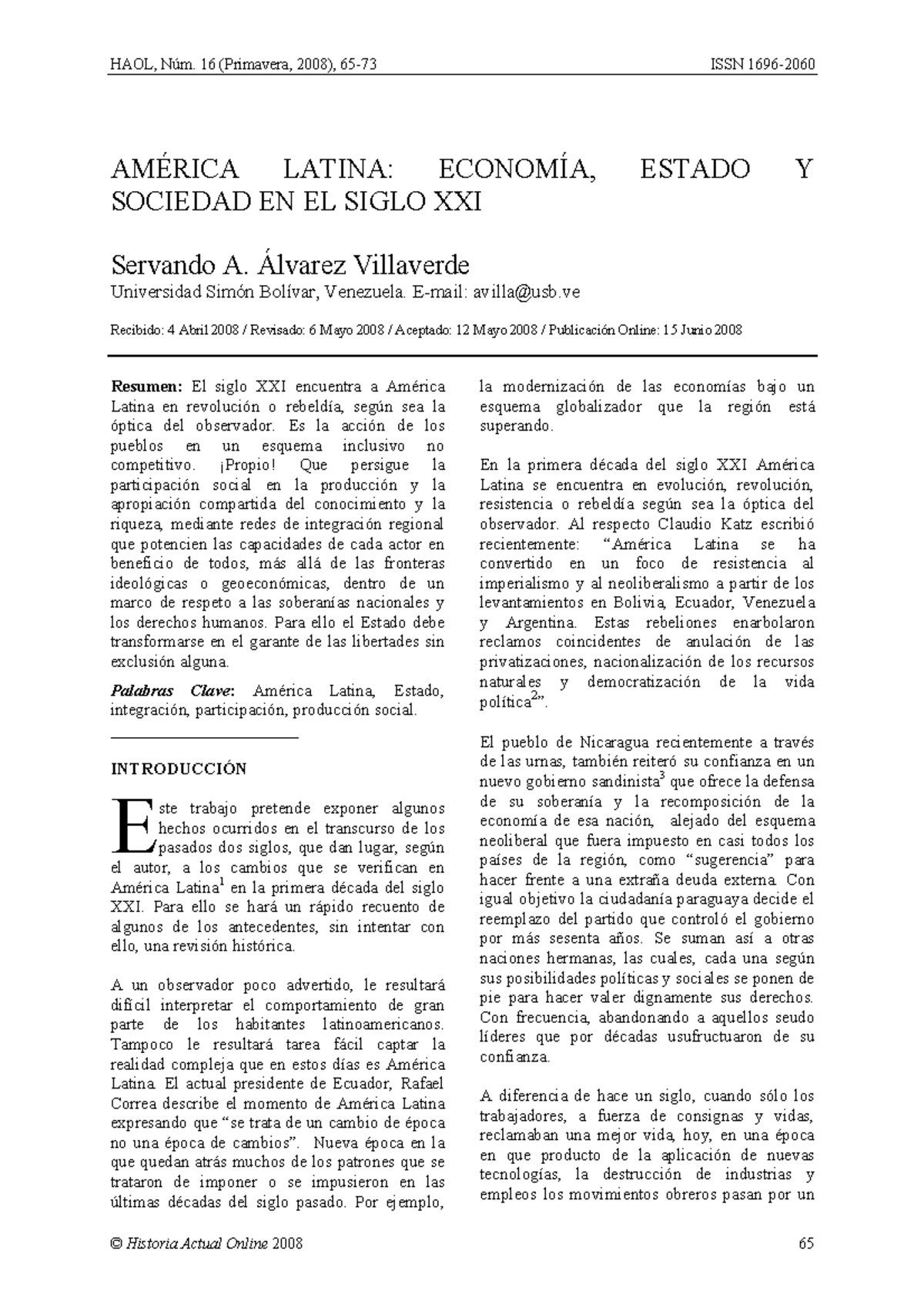 America Latina Economia Estado Y Sociedad En El Siglo XXI - HAOL, Núm ...
