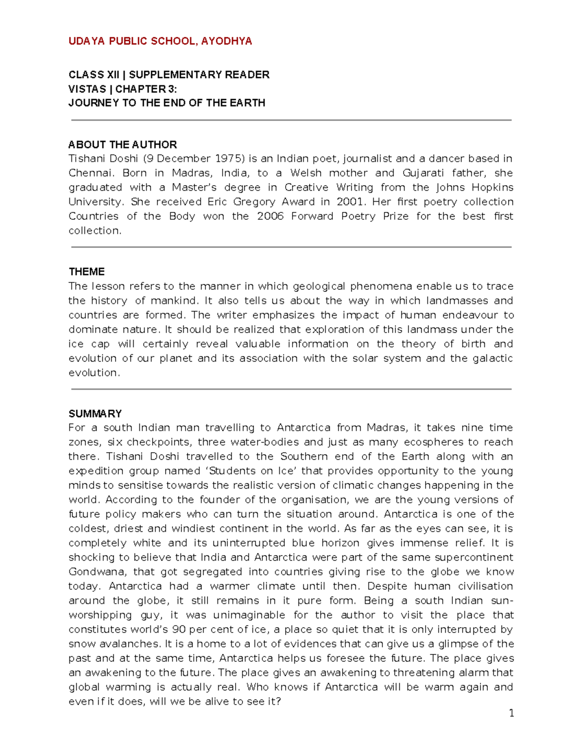 Journey-to-the-end-of-the- Earth- CLASS XII | SUPPLEMENTARY READER ...