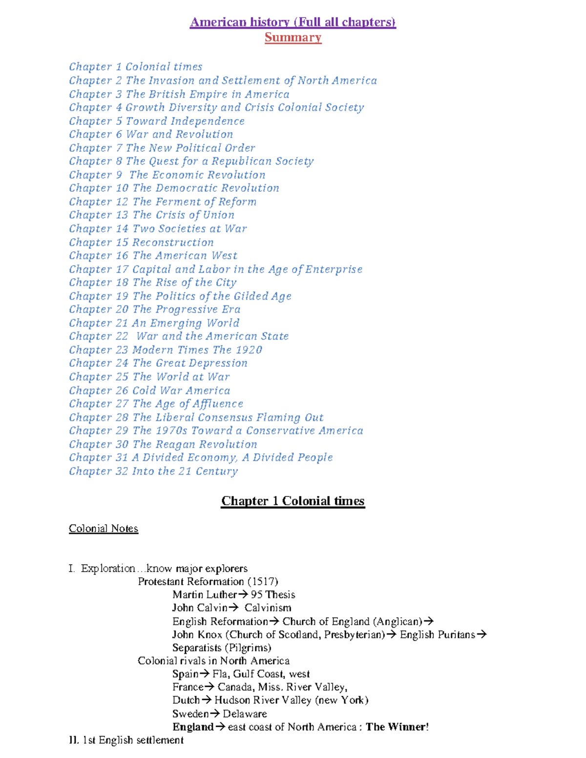 American history-full - American history (Full all chapters) Summary ...