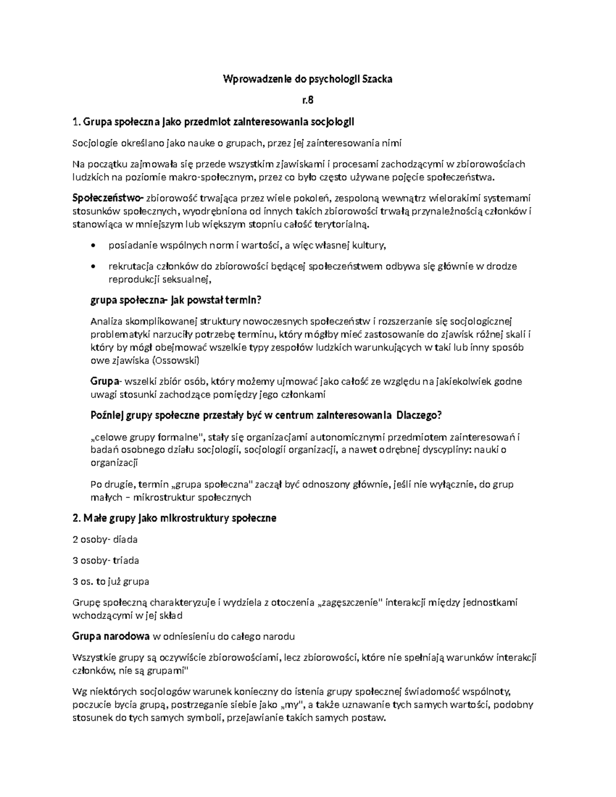 Wprowadzenie do psychologii Szacka r,8 - Grupa społeczna jako przedmiot