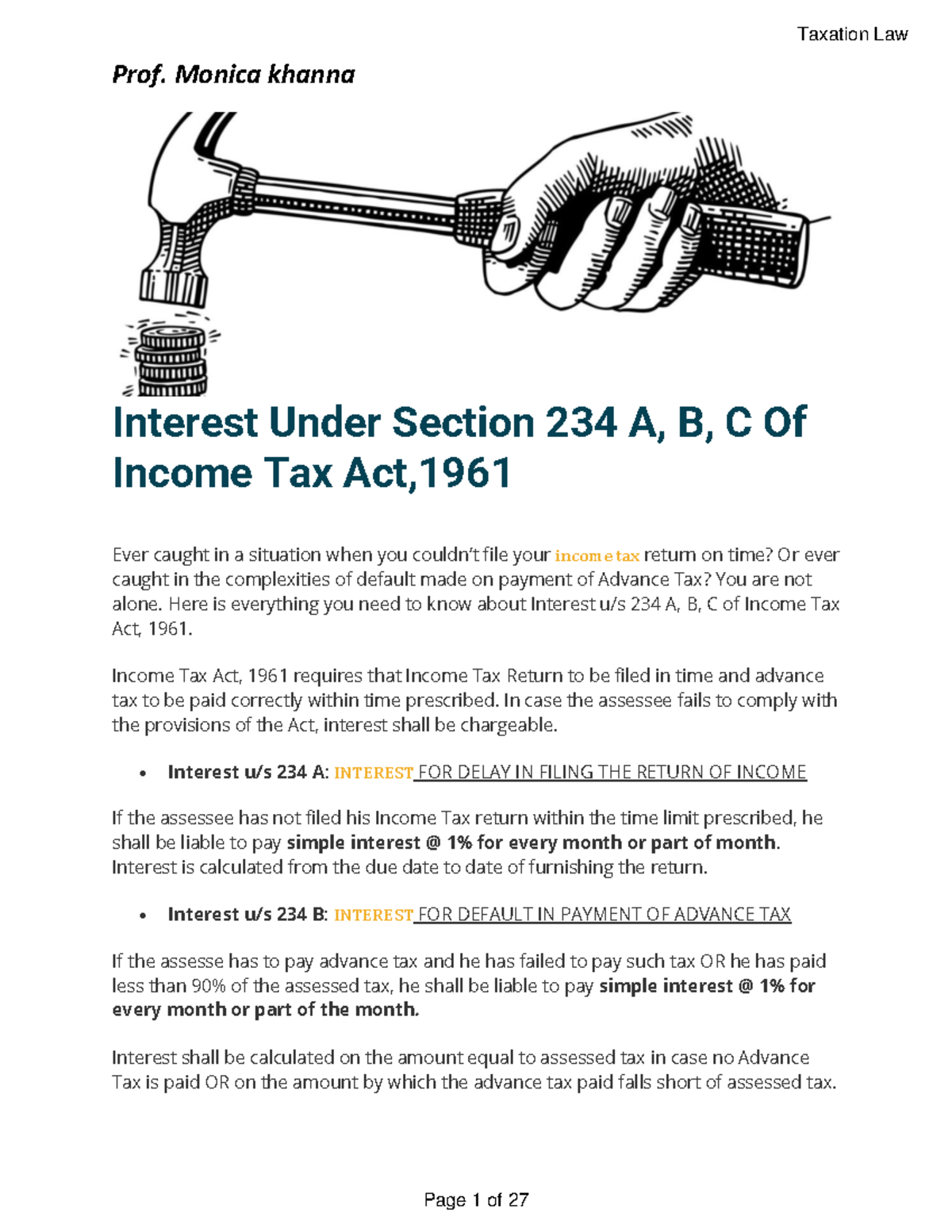 Taxation Law Llb 3rd Sem Prof Monica Khanna Interest Under Taxation Law Llb 3rd Sem Prof Monica Khanna Interest Under