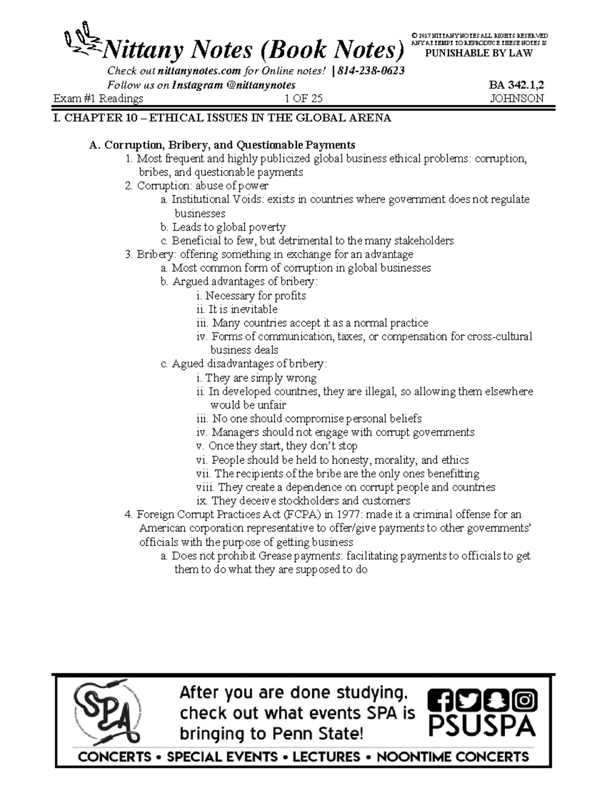 BA 342.1,2 - Exam 1 Readings F17 - ANY ATTEMPT TO REPRODUCE THESE NOTES ...