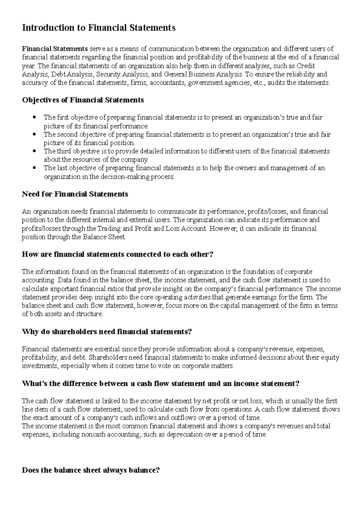 financial statements essay introduction