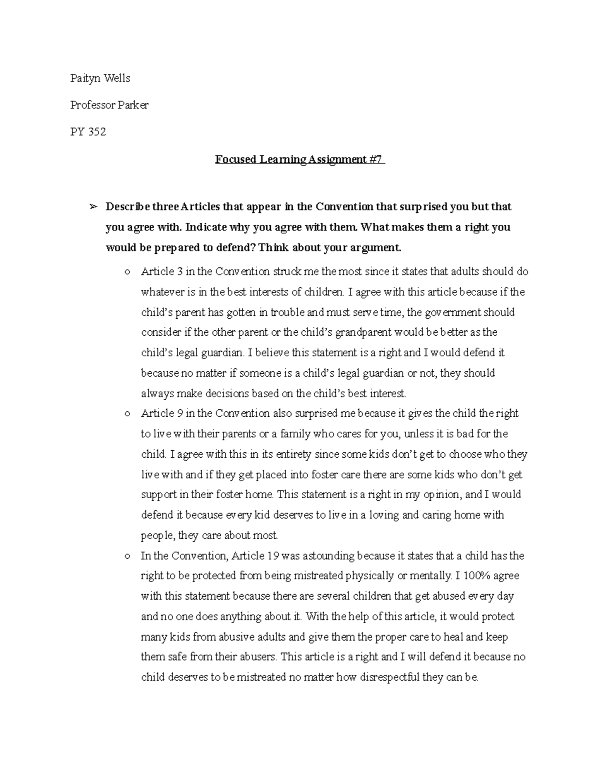 FLA #7 - Assignment - Paityn Wells Professor Parker PY 352 Focused ...