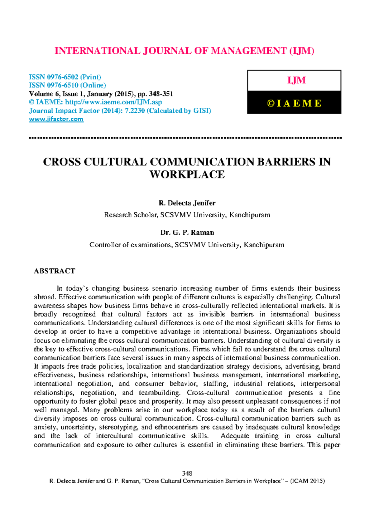 Cross Cultural Communication Barriers IN - Volume 6, Issue 1, January ...
