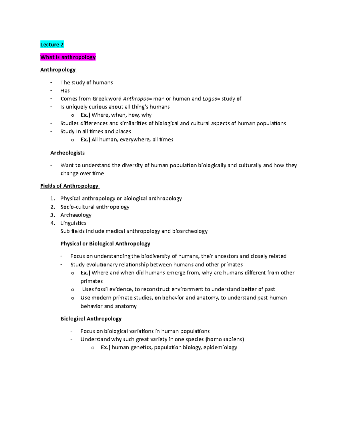 ANTH LEC+ Textbook Notes - Lecture 2 What is anthropology Anthropology ...