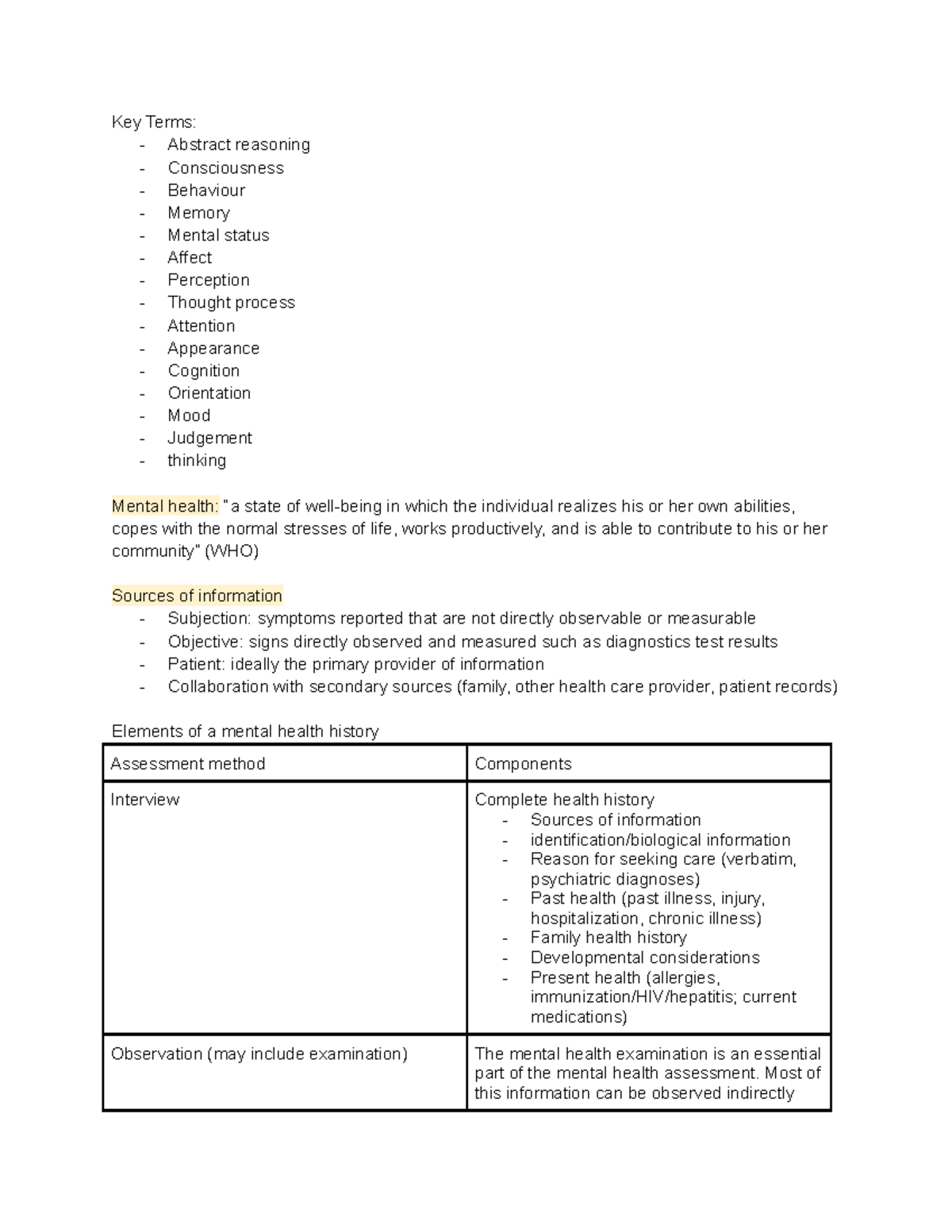 Assessment of mental status Key Terms Abstract reasoning