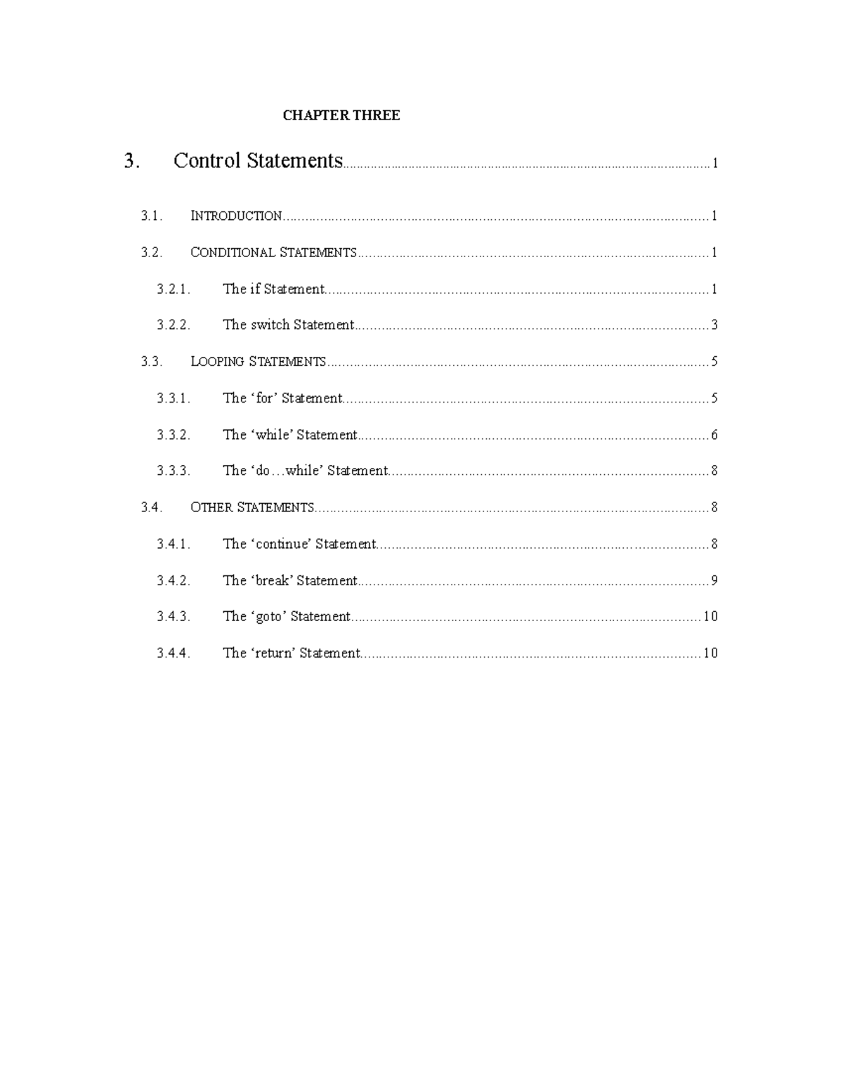 Chapter 3- Control Statements - CHAPTER THREE Control - Studocu