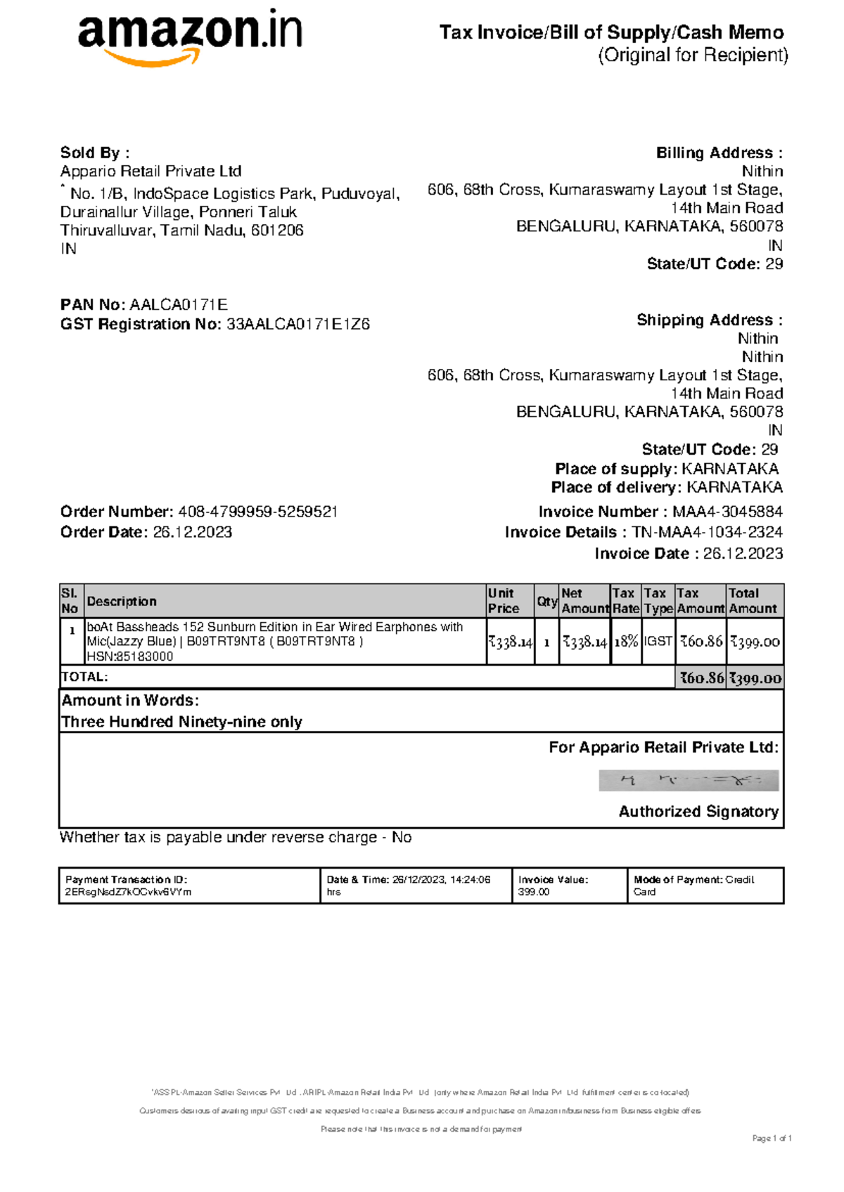 Amazonear - Notes of telecom - Tax Invoice/Bill of Supply/Cash Memo ...