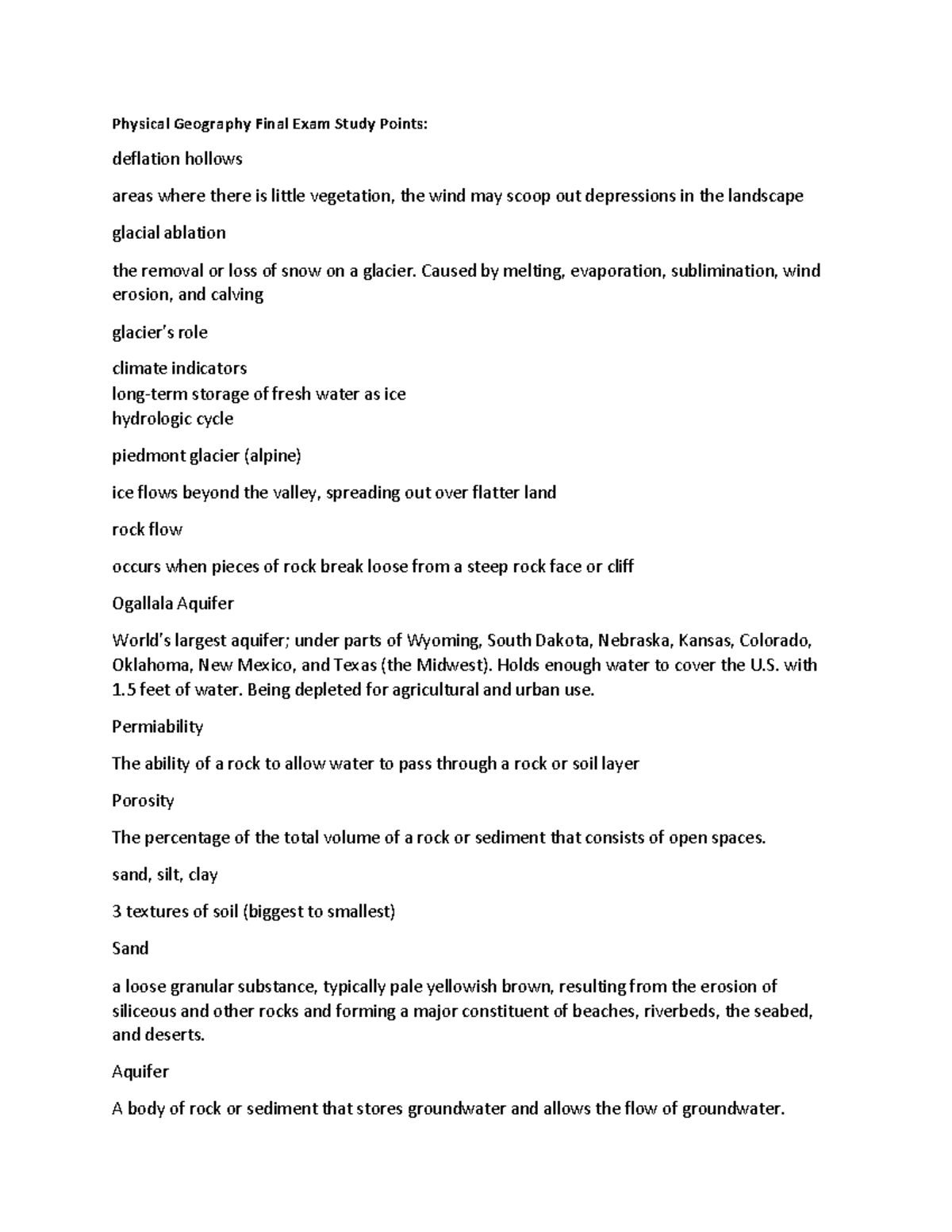 Physical geography final study points Physical Geography Final Exam