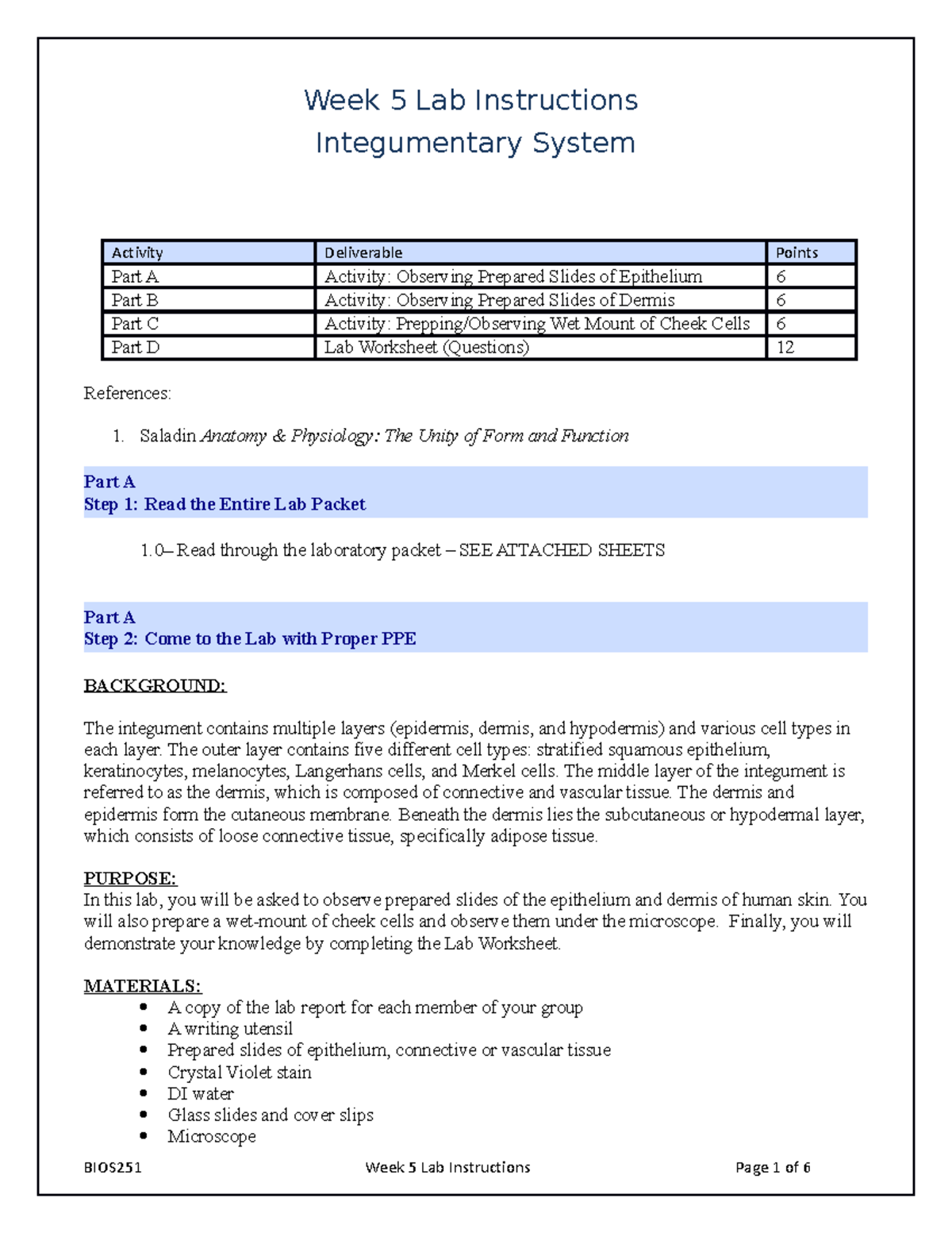 BIOS251 W5 Lab - LAB WORK - Week 5 Lab Instructions Integumentary ...