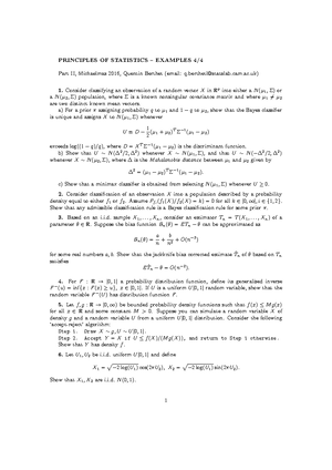 Principles of Statistics 2016-2017 Example Sheet 4