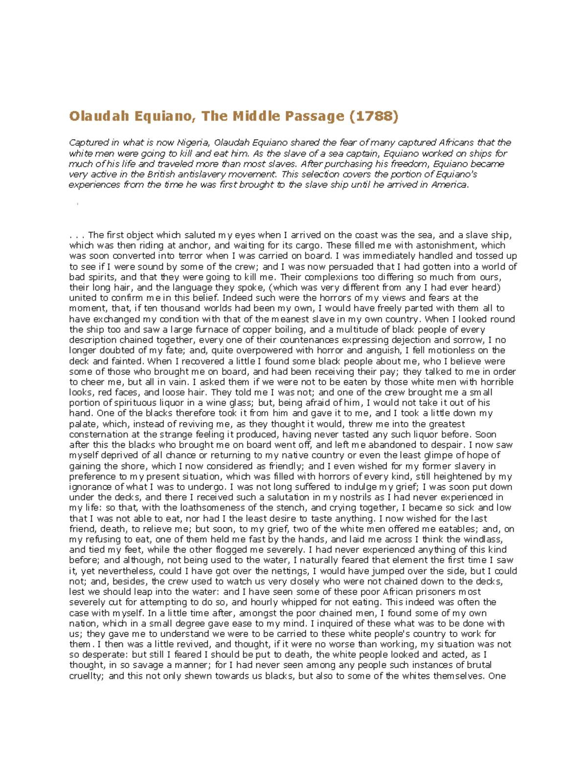 Equiano Middle Passage Quotes