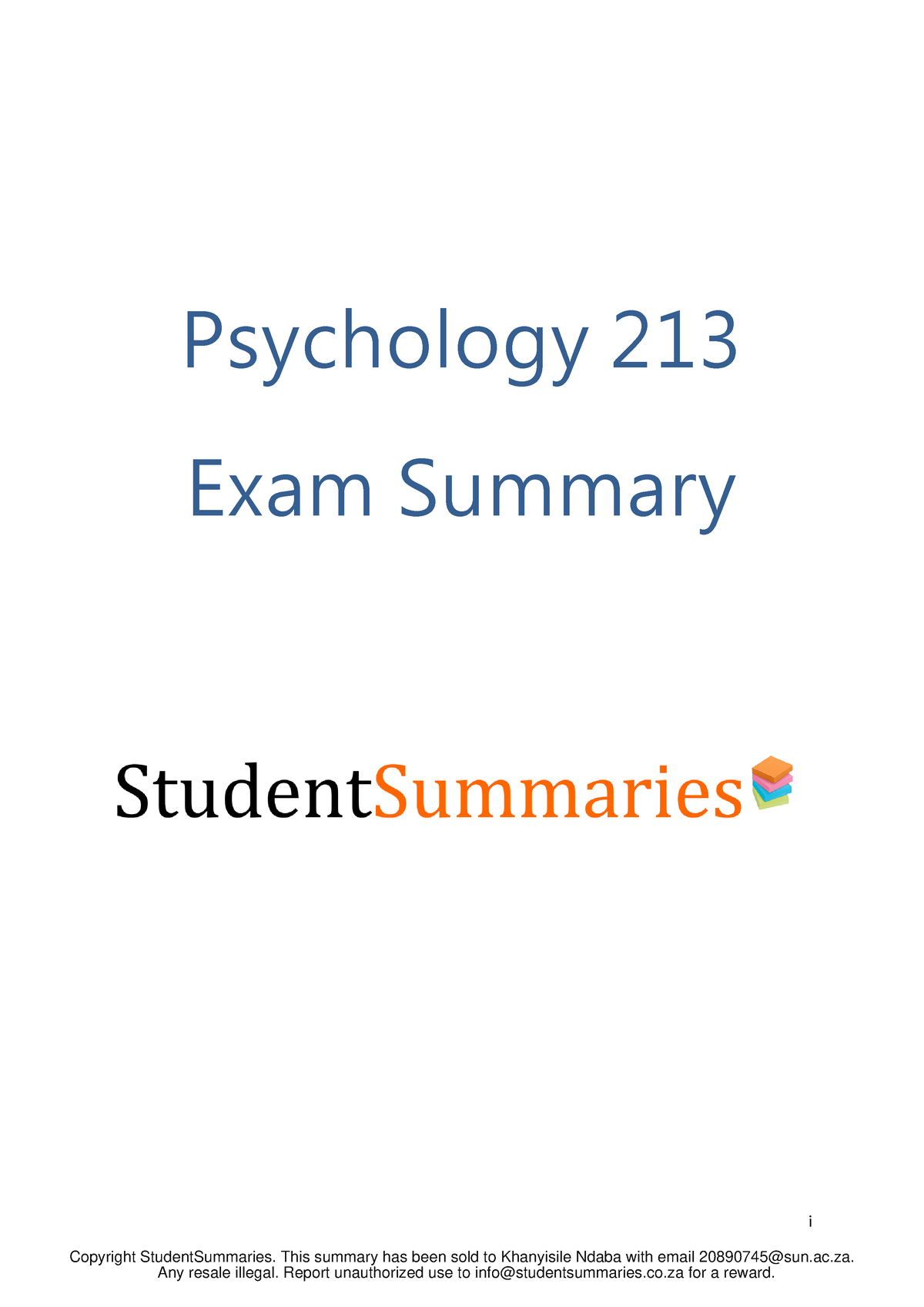 Psychology 213 Exam Summaries - I Psychology 213 Exam Summary Ii ...