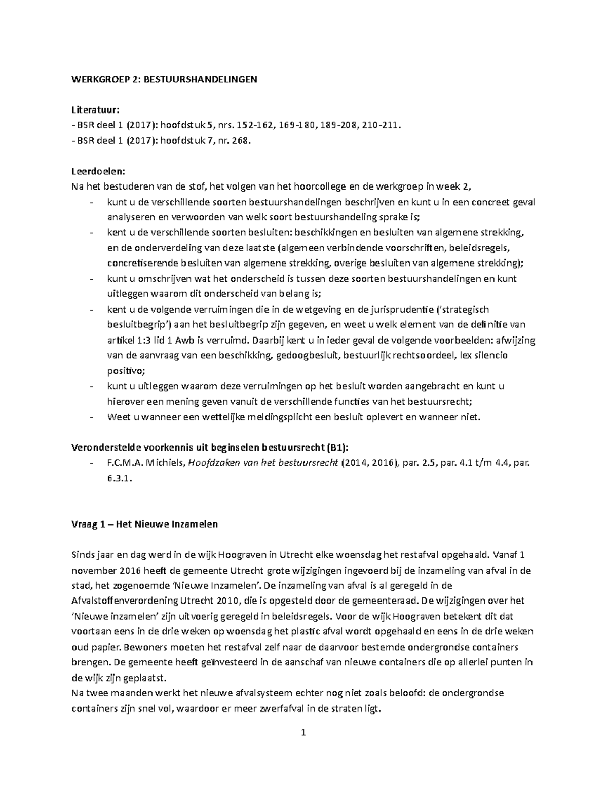 Werkgroepvragen Week 2 Bestuursrecht 2017-2018 - WERKGROEP 2 ...