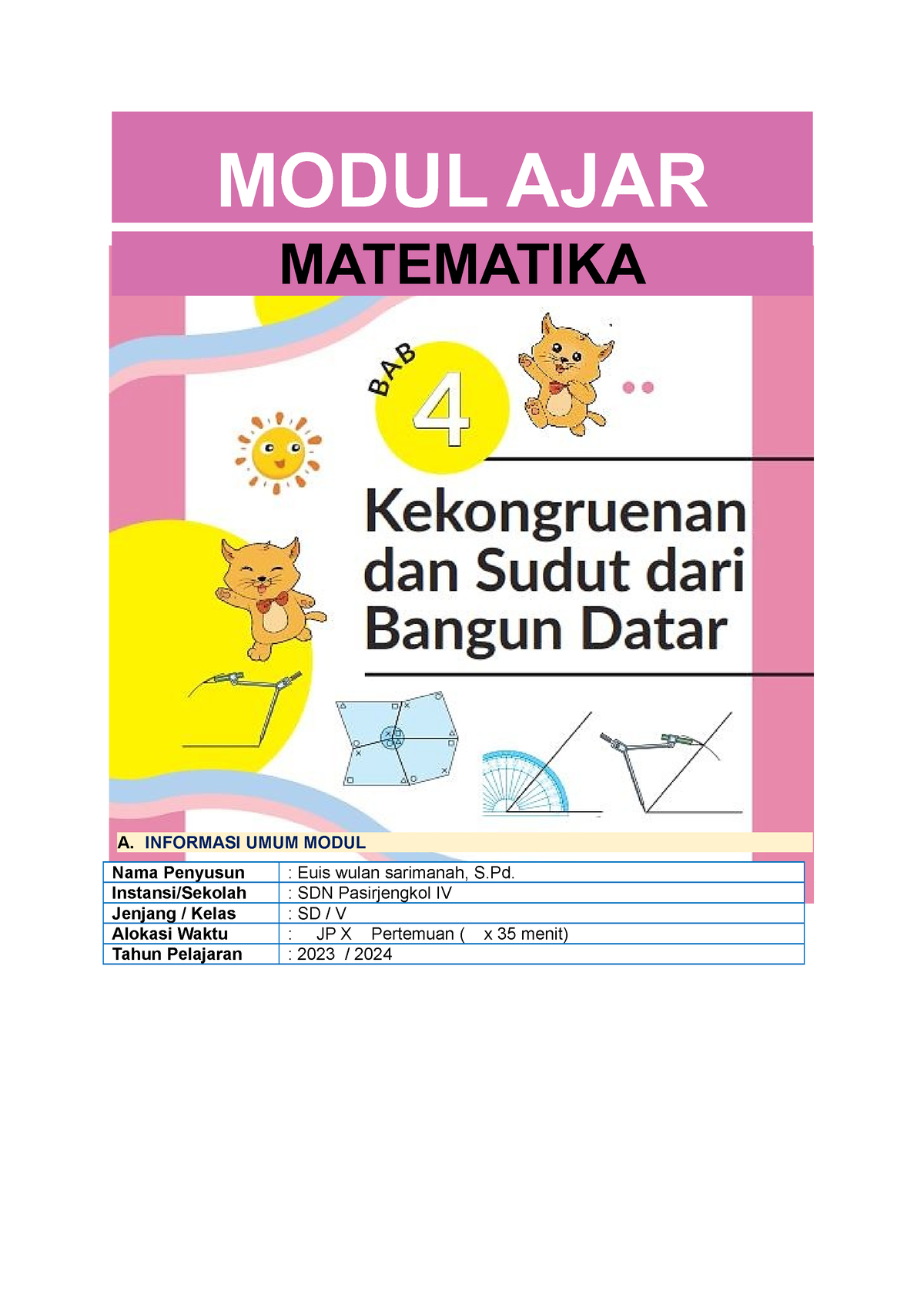 BAB 4 - MA Matematika Kls 5 Kurmer - MODUL AJAR MATEMATIKA A. INFORMASI ...