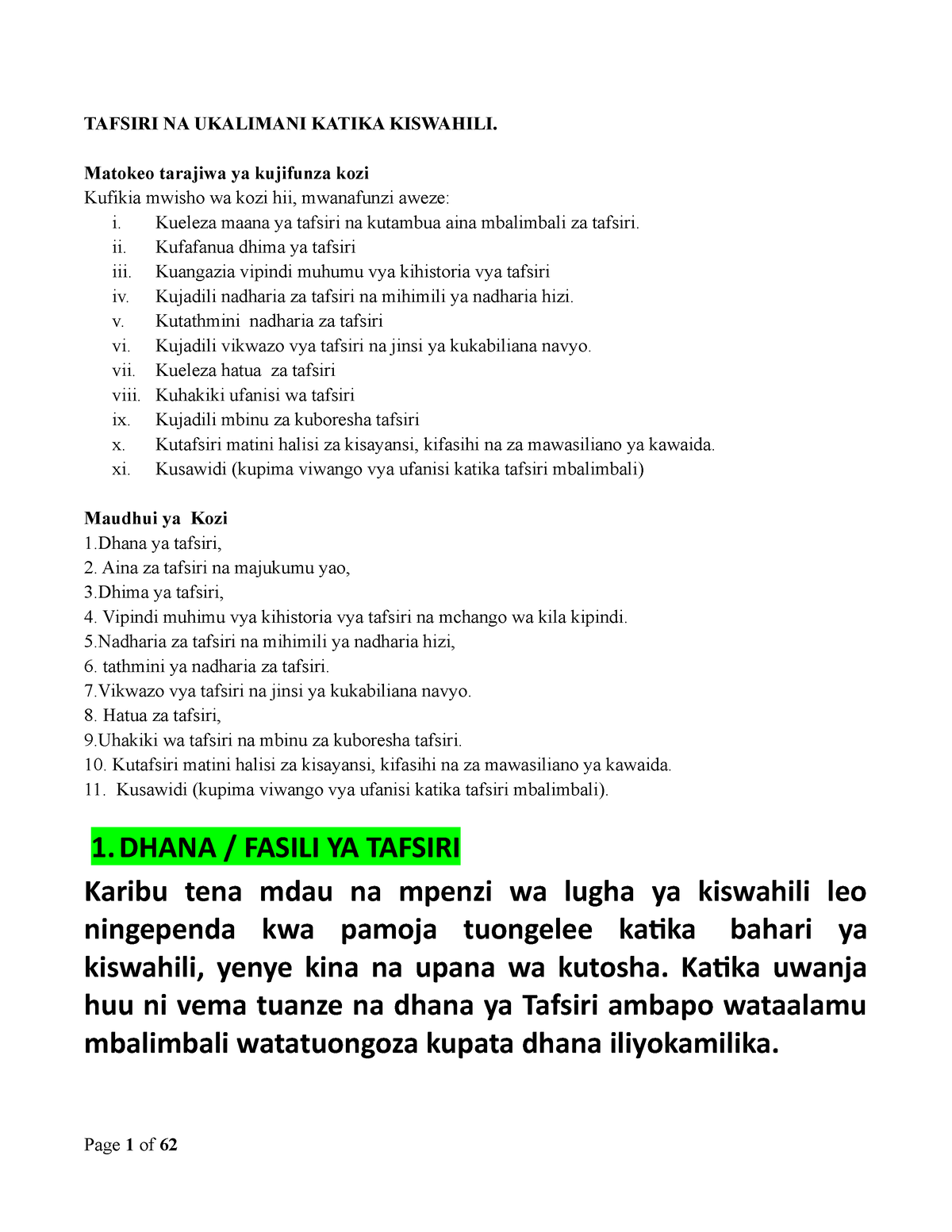 Tafsiri NA Ukalimani Katika Lugha YA Kiswahili - TAFSIRI NA UKALIMANI ...