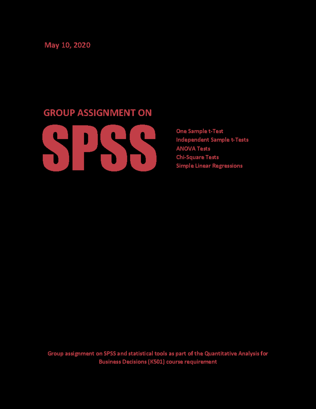 Class Lecture on Quantitative Analysis - i SPSS GROUP ASSIGNMENT ON One ...