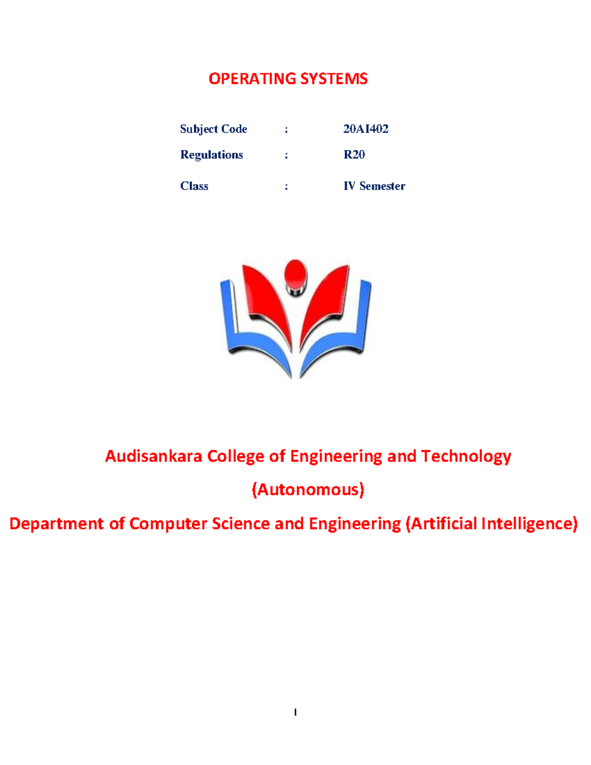 Os R20 - all the best - OPERATING SYSTEMS Subject Code : 20AI 402 ...