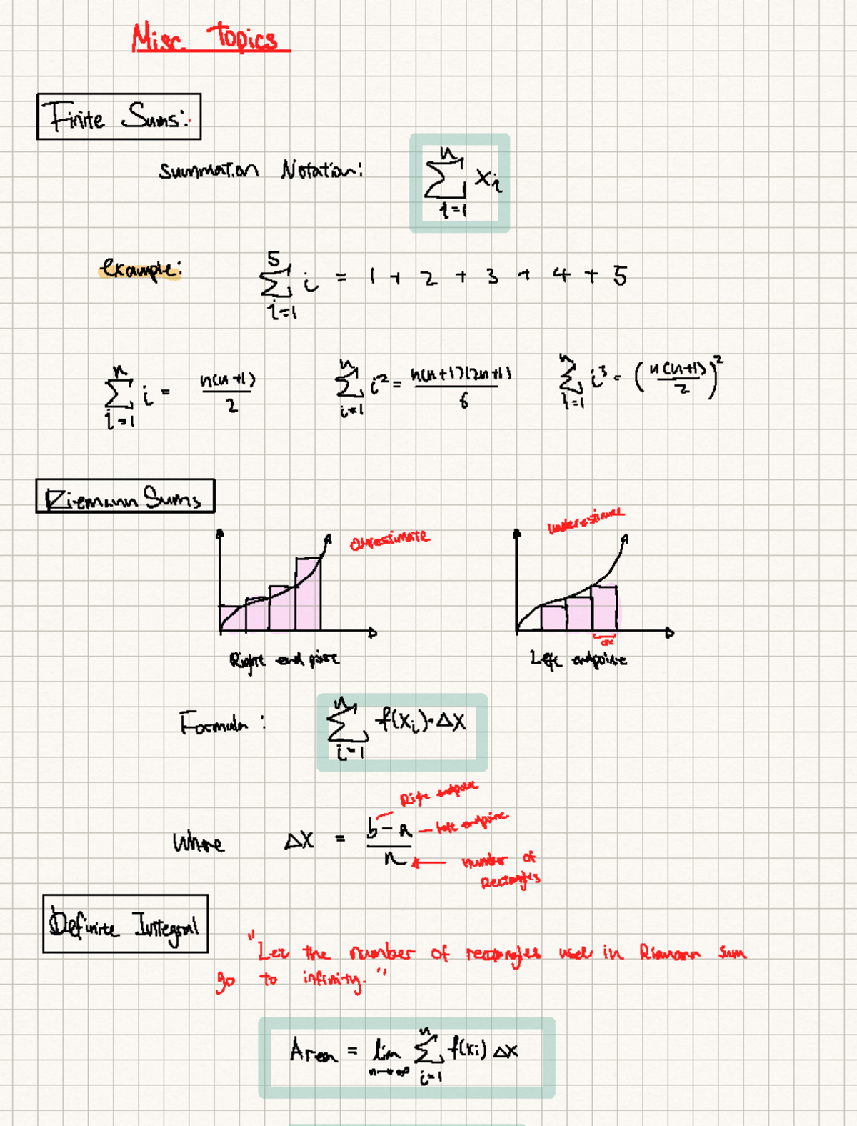 Math MT1 Prep Scrapbook - Misc topics Finite Sums summation Notation ...