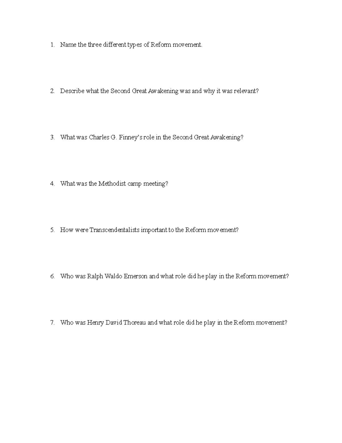 ST 9th Grade History Reform Movement Packet Name the three different