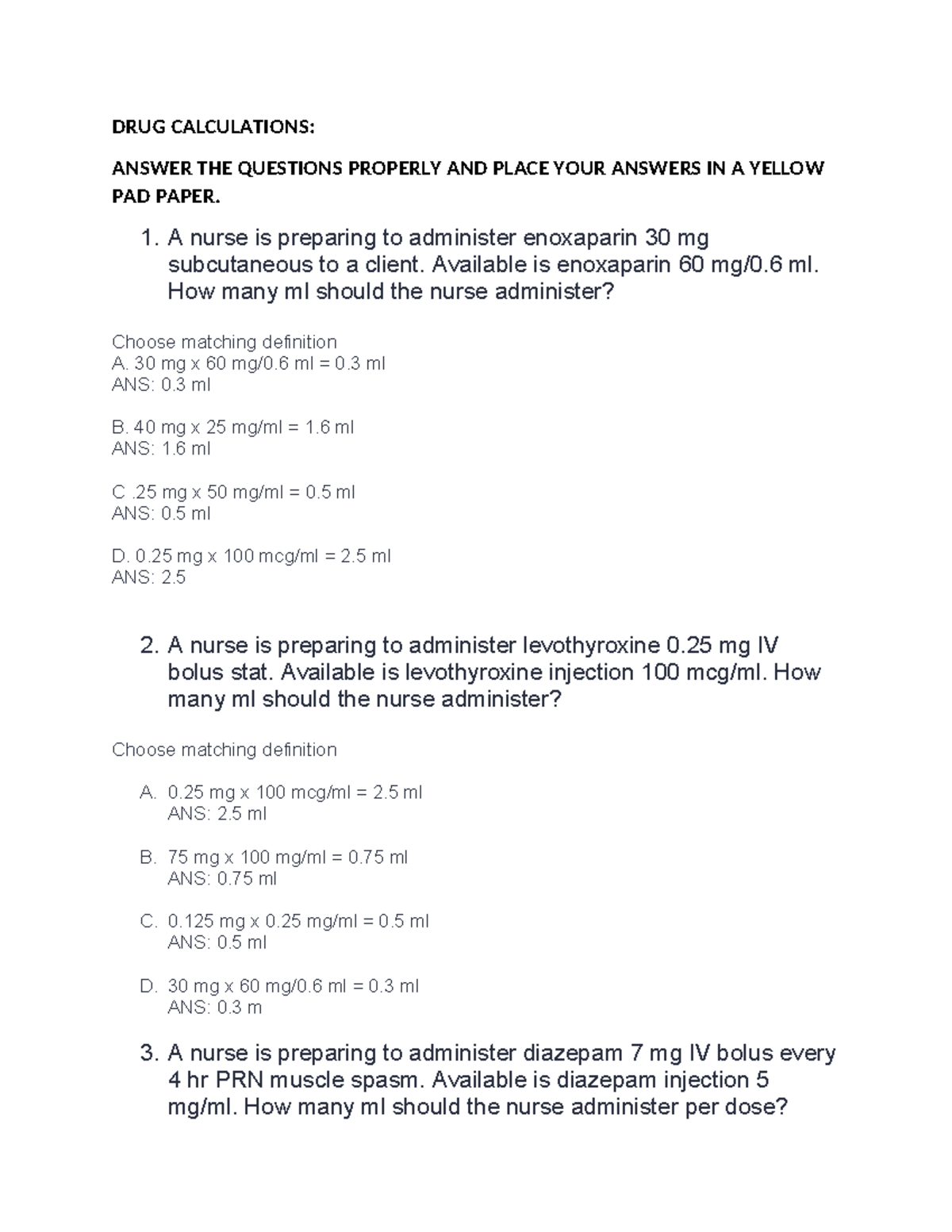 Injectable-calculations - DRUG CALCULATIONS: ANSWER THE QUESTIONS ...
