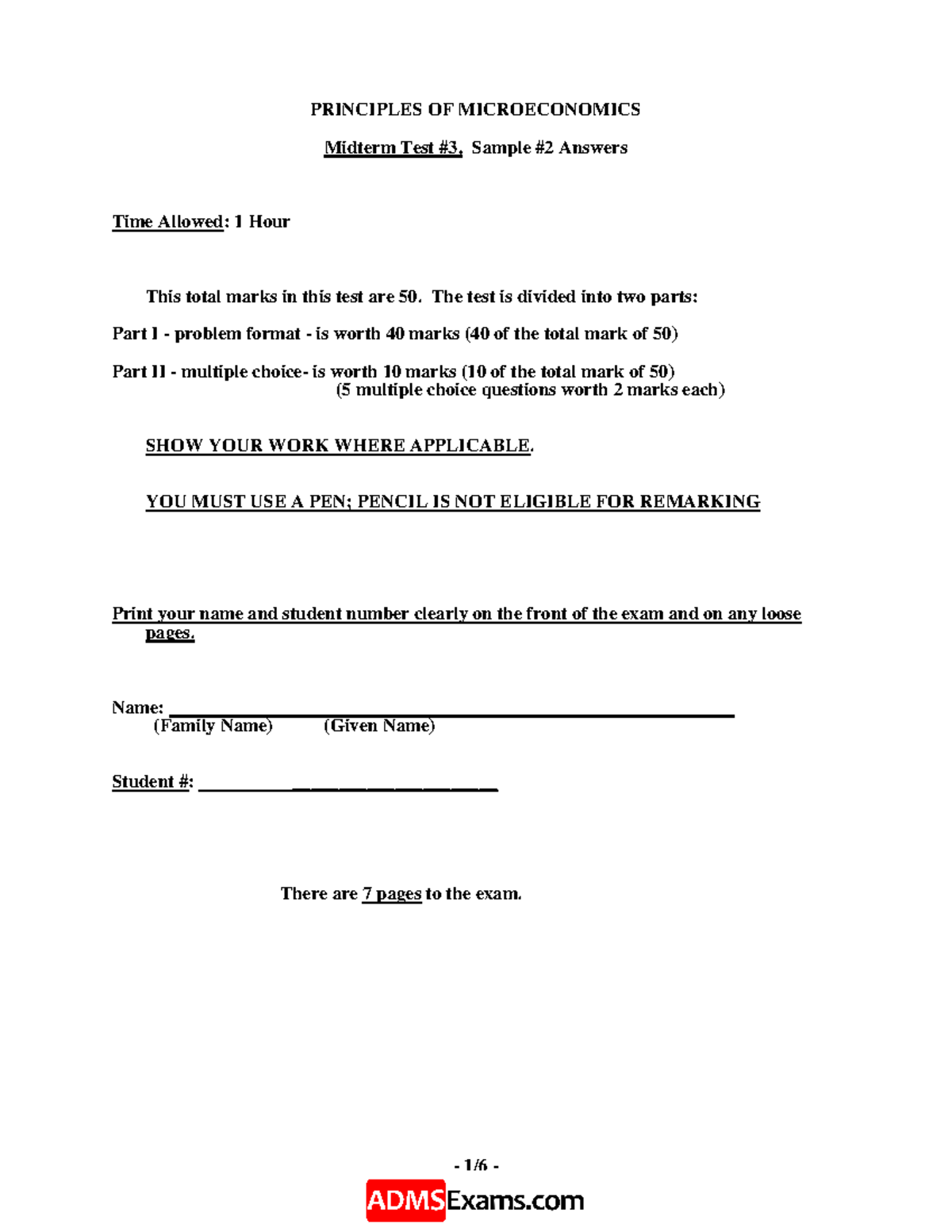 Exam 2015, questions and answers - PRINCIPLES OF MICROECONOMICS Midterm ...