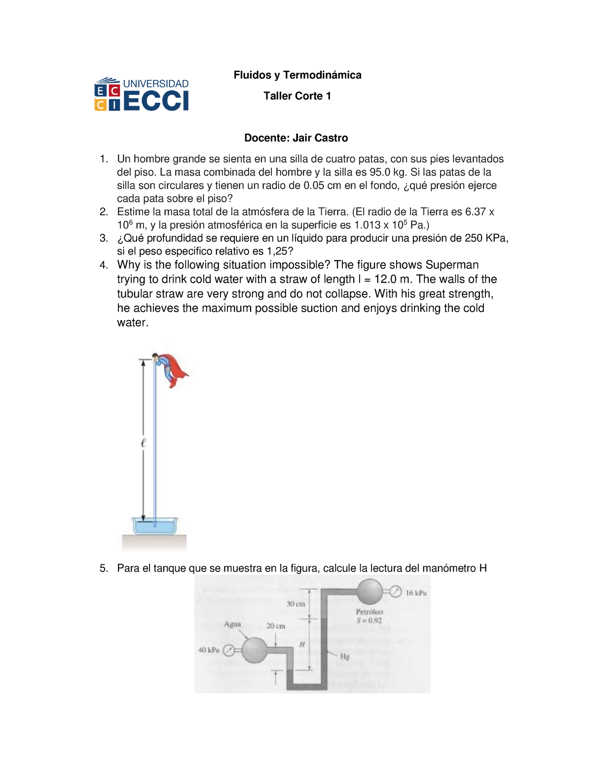 Taller Corte 1 Fluidos Y Termodinamica - Fluidos Y Termodinámica Taller ...