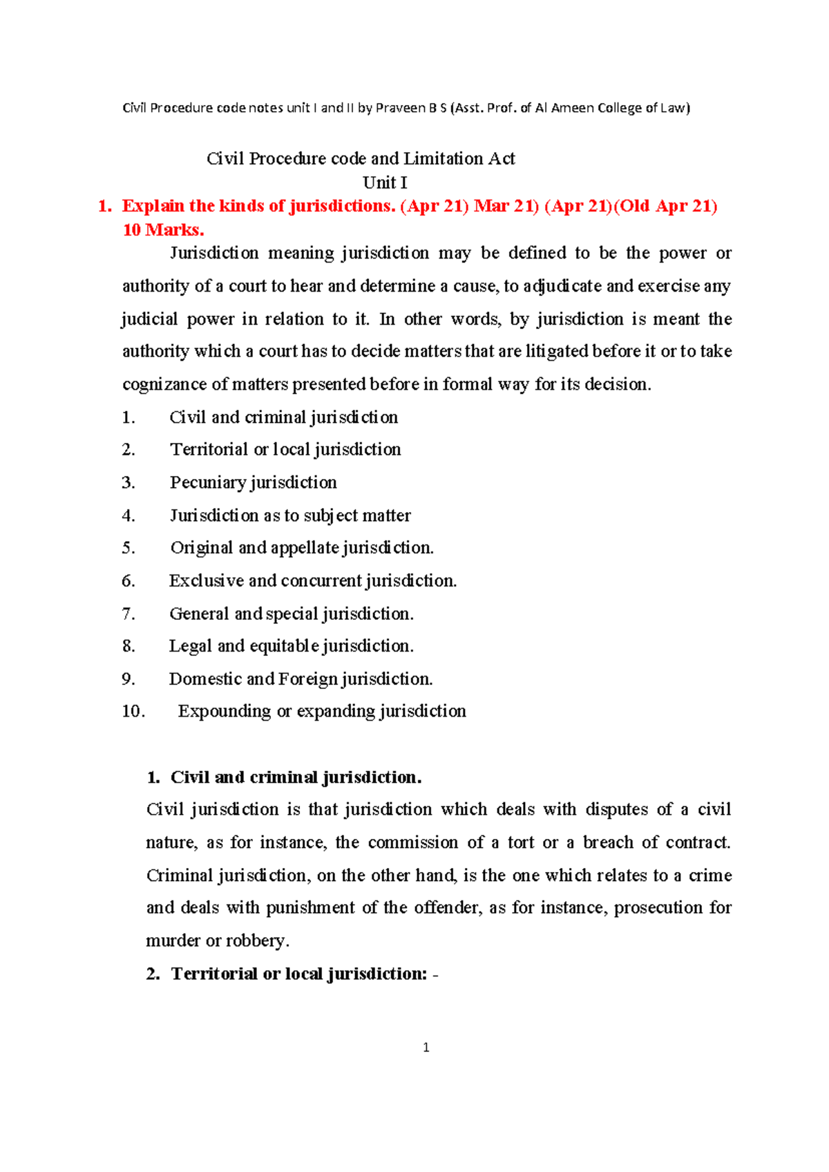 Code of Civil Procedures - Notes - Civil Procedure code and Limitation ...