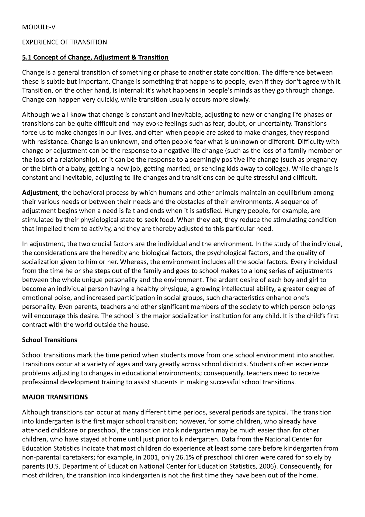 Module 5 - MODULE-V EXPERIENCE OF TRANSITION 5 Concept of Change ...