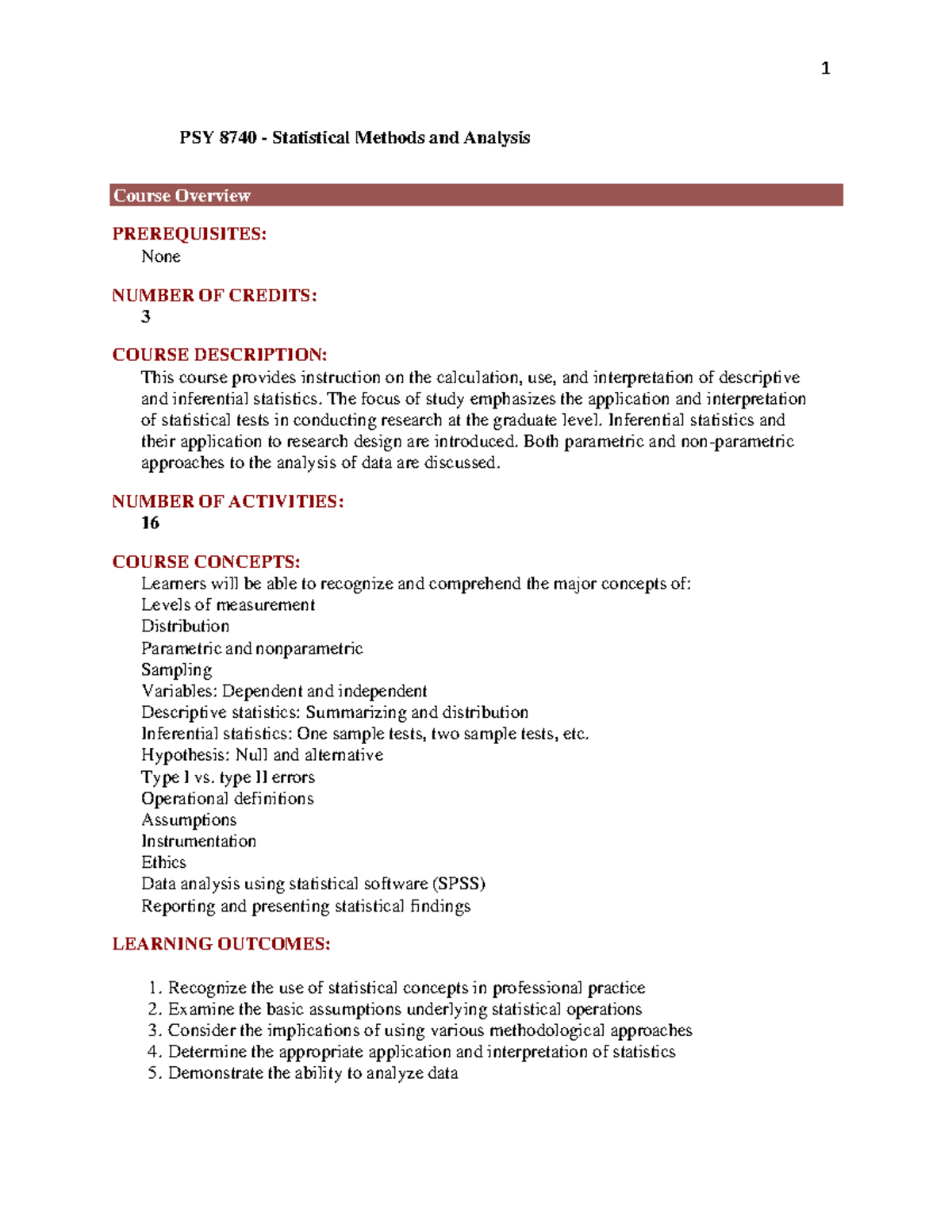 psy 8740 syllabus - PSY 8740 - Statistical Methods and Analysis Course ...