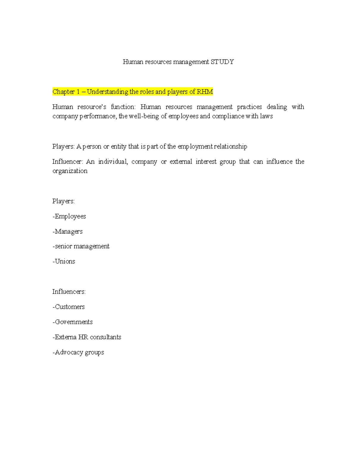HRM Études - Notes de cours - Human resources management STUDY Chapter ...