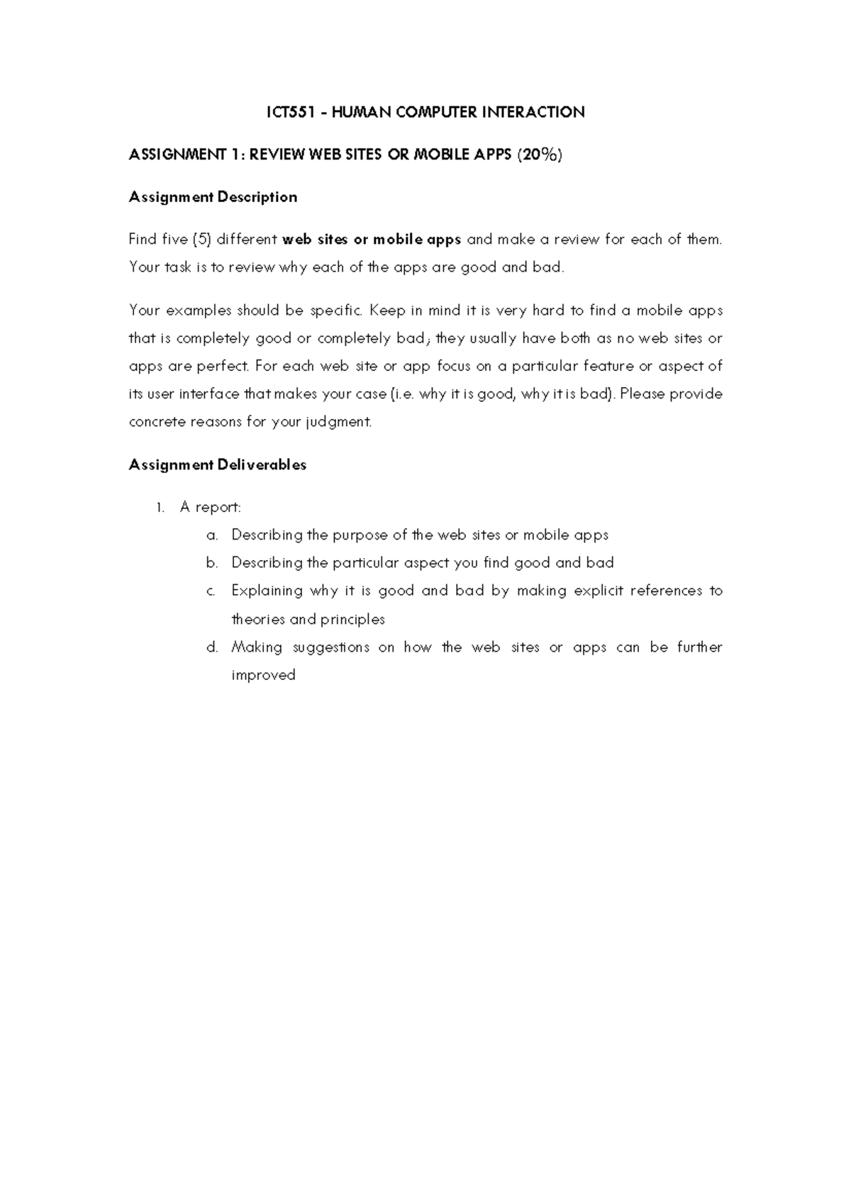 Assignment 1 - ICT551 - HUMAN COMPUTER INTERACTION ASSIGNMENT 1: REVIEW ...